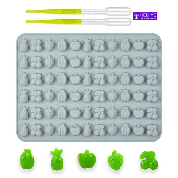 Epoksi Sugarcraft Şekerleme Jelibon Mini Meyveler Silikon Kalıbı - Damlalık Esans Hediyeli GT1584