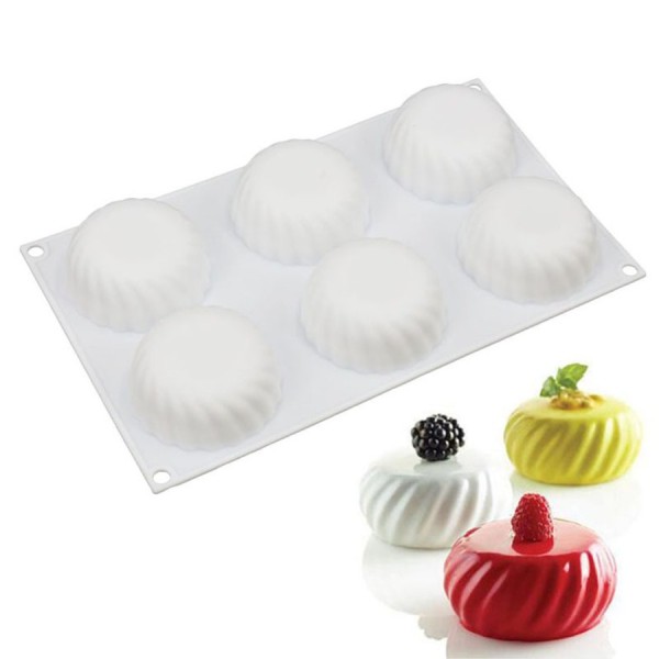 Kek Pasta Pişirme Çikolata Şeker Tatlı Küre Basık Dalgalı Silikon Kalıbı 6 lı GT098