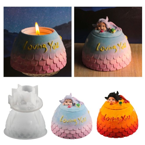 Epoksi Deniz KızıTemalı Loving You Yazılı Beton Saksı Taş Tozu Kalıbı Takı Kutusu Kalıbı Silikon