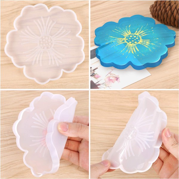 Epoksi Bardak Altlığı Kalıbı Çiçek Desenli Bardak Altı Kalıbı Silikon 12x12cm GT9212