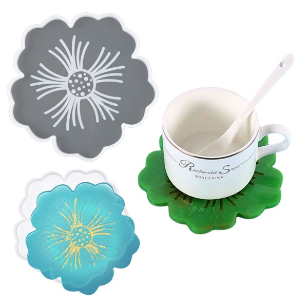 Epoksi Bardak Altlığı Kalıbı Çiçek Desenli Bardak Altı Kalıbı Silikon 12x12cm GT9212