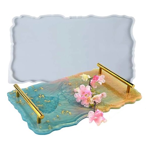 Epoksi Tepsi Kalıbı Dikdörtgen Tepsi Kalıbı Dalgalı Model Kalıbı Silikon 30.5x17x0.8cm