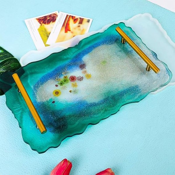 Epoksi Tepsi Kalıbı Dikdörtgen Tepsi Kalıbı Dalgalı Model Kalıbı - Metal Kulp Hediyeli