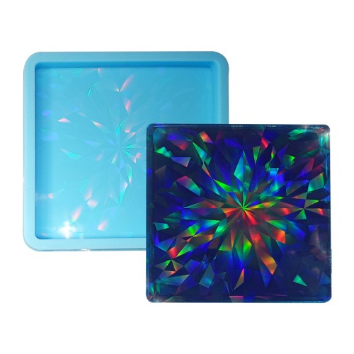 Epoksi Kare Bardak Altlığı Desenli Hologram Kalıbı Silikon 8.6x8.6cm GT9482