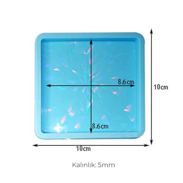 Epoksi Kare Bardak Altlığı Desenli Hologram Kalıbı Silikon 8.6x8.6cm GT9482