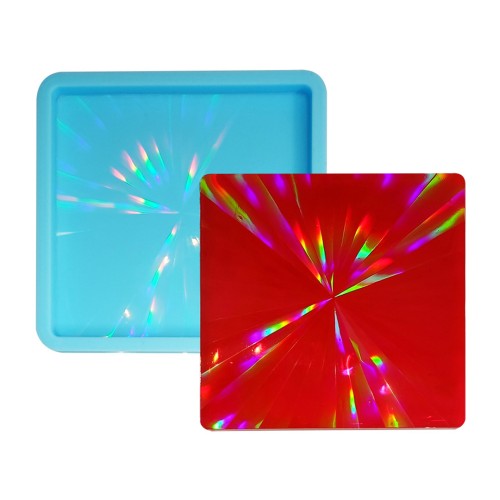 Epoksi Kare Bardak Altlığı Desenli Bardak Altı Hologram Kalıbı Silikon 8.6x8.6cm GT9483