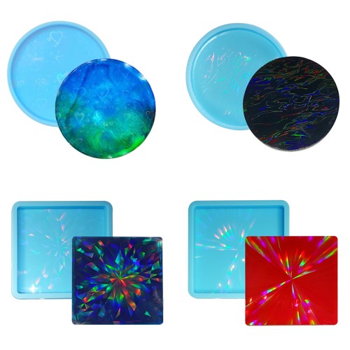 Epoksi Hologram Kalıbı Hologram Bardak Altlığı Kalıbı Silikon Seti 4 Parça
