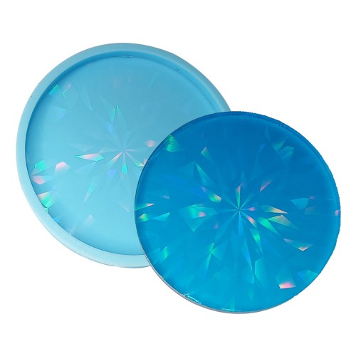 Epoksi Yuvarkak Bardak Altlığı Desenli Bardak Altı Hologram Kalıbı Silikon 8.5x8.5cm GT9487