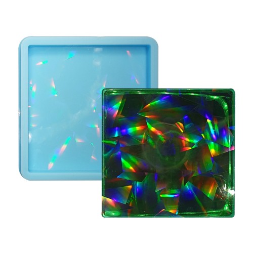 Epoksi Kare Bardak Altlığı Desenli Bardak Altı Hologram Kalıbı Silikon 8.5x8.5cm GT9484
