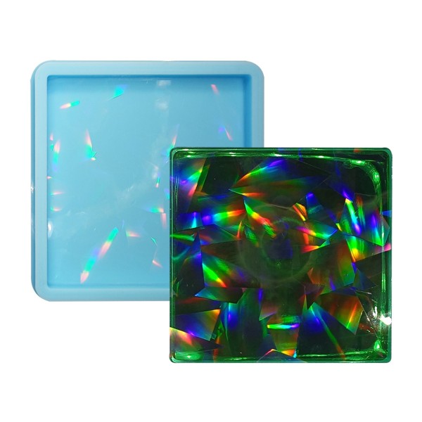 Epoksi Kare Bardak Altlığı Desenli Bardak Altı Hologram Kalıbı Silikon 8.5x8.5cm GT9484