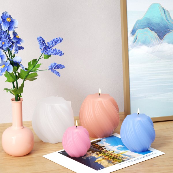 Epoksi Burgulu Mum Kalıbı Silindir Burgu Desenli Mum Kalıbı Taş Tozu Mumluk Kalıbı Silikon 8.7x8.5cm