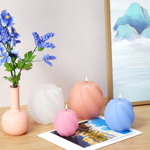 Epoksi Burgulu Mum Kalıbı Silindir Burgu Desenli Mum Kalıbı Taş Tozu Mumluk Kalıbı Silikon 5.7x5.6cm