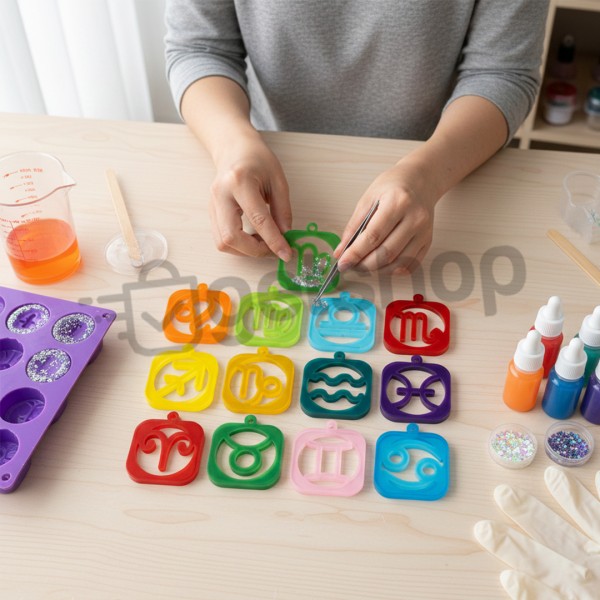 Epoksi Burç Kalıbı Kare Anahtarlık Burç Kalıbı Silikon 4.5x4.5cm