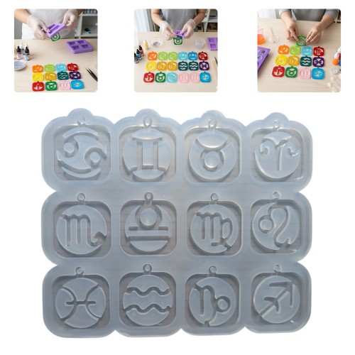 Epoksi Burç Kalıbı Kare Anahtarlık Burç Kalıbı Silikon 4.5x4.5cm