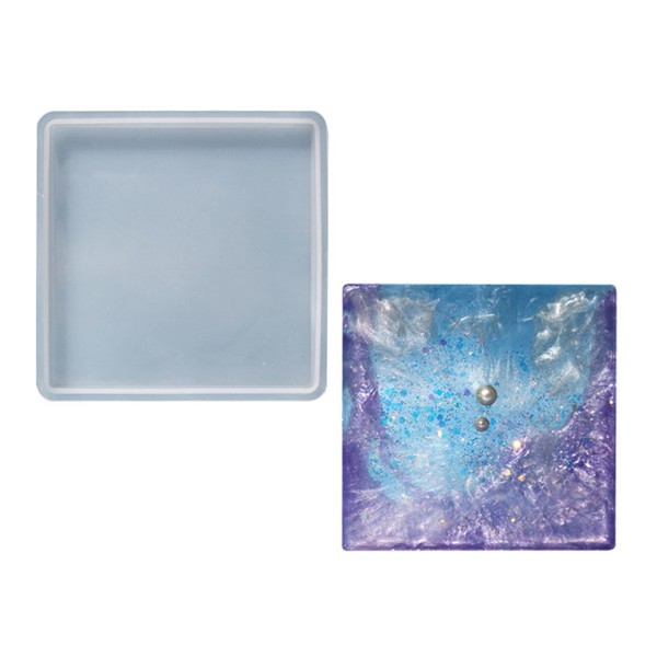 Epoksi Bardak Altlığı Kare Bardak Altı Kalıbı Silikon 10x10cm