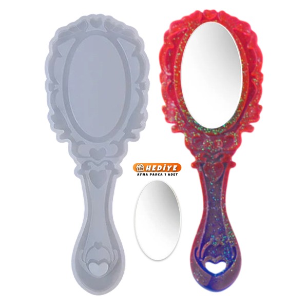 Epoksi Ayna Kalıbı El Aynası Kalıbı Silikon + Ayna Parçası Hediyeli