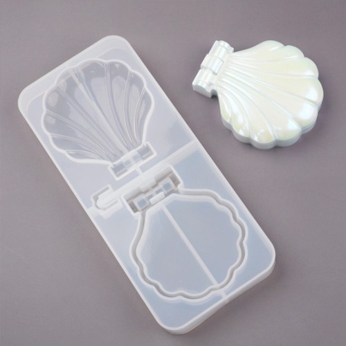 Epoksi Ayna Kalıbı Kapaklı Deniz Kabuğu Makyaj Aynası Kalıbı Silikon 16x7cm