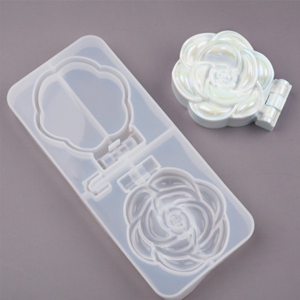 Epoksi Ayna Kalıbı Kapaklı Gül Makyaj Aynası Kalıbı Silikon 16x7cm