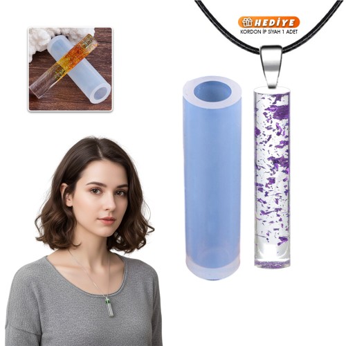 Epoksi Silindir Kolye Kalıbı Takı Kalıbı Silikon 5x1.5cm