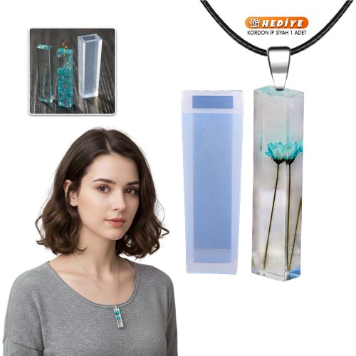 Epoksi Dikdörtgen Kolye Kalıbı Takı Kalıbı Silikon 5x1.6cm