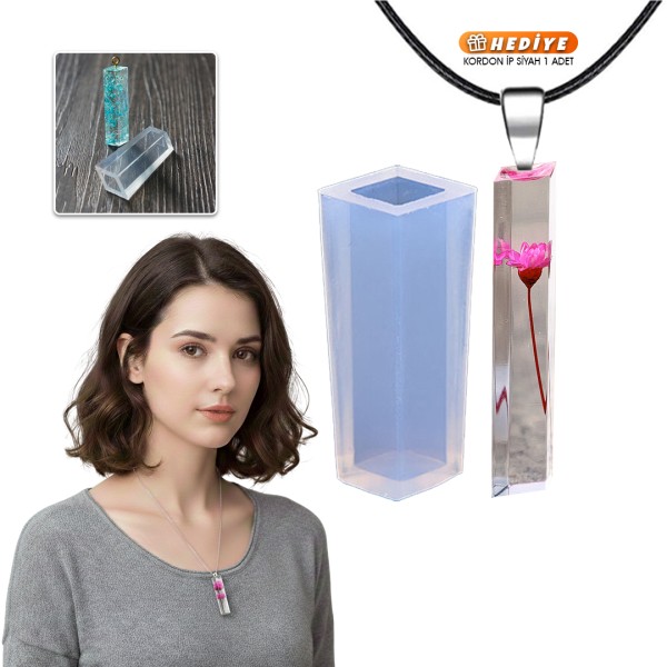 Epoksi Dörtgen Kolye Kalıbı Takı Kalıbı Silikon 5x2.2cm