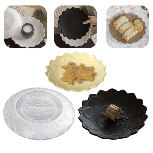 Epoksi Tabak Kalıbı Lotus Tabak Kalıbı Taş Tozu Çiçek Tabak Kalıbı Silikon 18x18x2.2cm