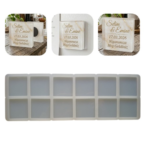Epoksi Çoklu Kare Magnet Kalıbı Silikon 5x5cm