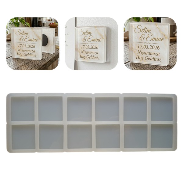 Epoksi Çoklu Kare Magnet Kalıbı Silikon 5x5cm