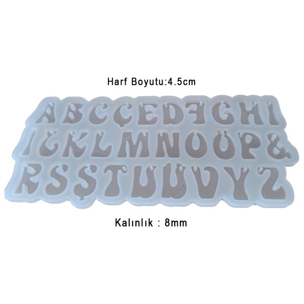 Epoksi Harf Kalıbı Delikli Anahtarlık Harf Kalıbı Alfabe Kalıbı Silikon 4.5cm