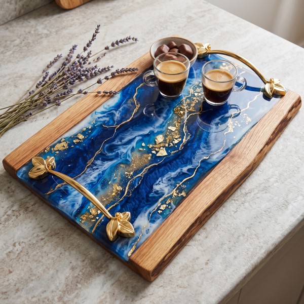 Epoksi Tepsi Yaprak Kulp Modern Kulp - Gold Epoksi Tepsi Yaprak Kulp Modern Kulp - Gold