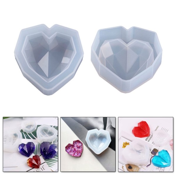 Epoksi Kalp Kalıbı Kristal Kesim Obje Kalıbı Silikon  5.7x5.7x1.5cm