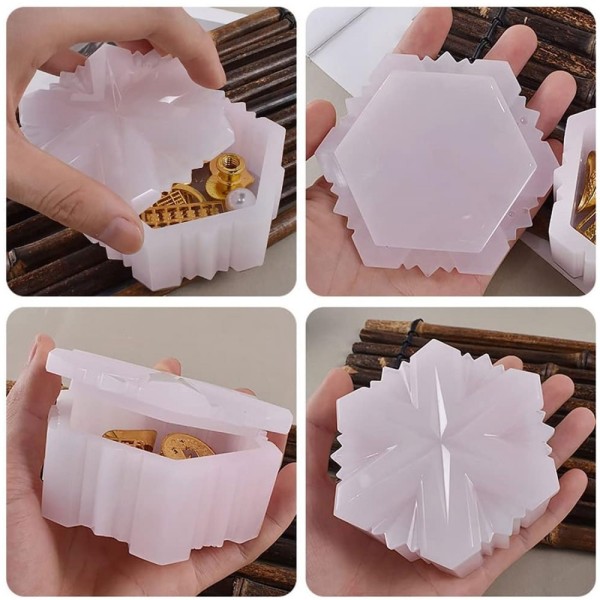 Epoksi Kar Tanesi Kalıbı Takı Kutusu Mücevher Kutusu Taş Tozu Kalıbı Silikon 9.6x8.7x3.5cm
