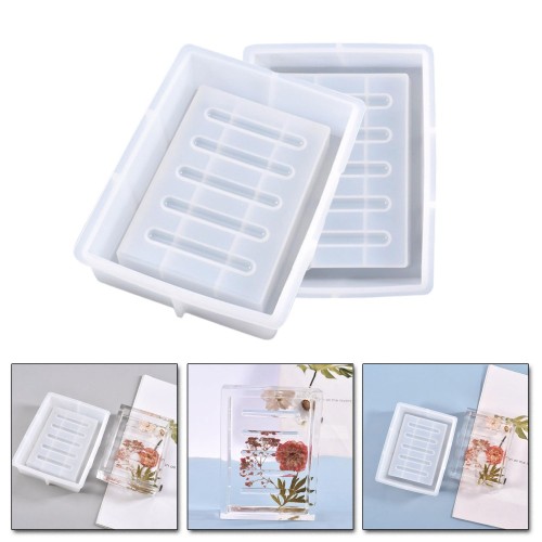 Epoksi Sabunluk Kalıbı Oluklu Dikdörtgen Sabunluk Kalıbı Taş Tozu Silikon 12x9cm