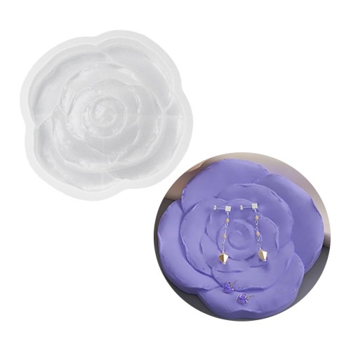Epoksi Bardak Altı Kabartmalı Gül Desenli Bardak Altlığı Taş Tozu Kalıbı 12.3x12.2x1.7cm