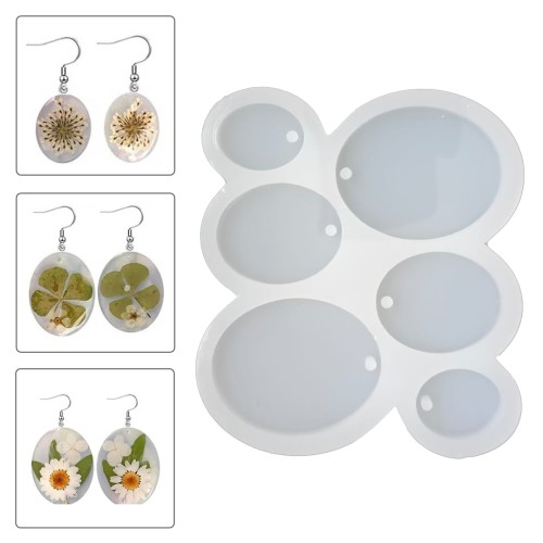 Epoksi 6 lı Oval Küpe Kalıbı Silikon EM331