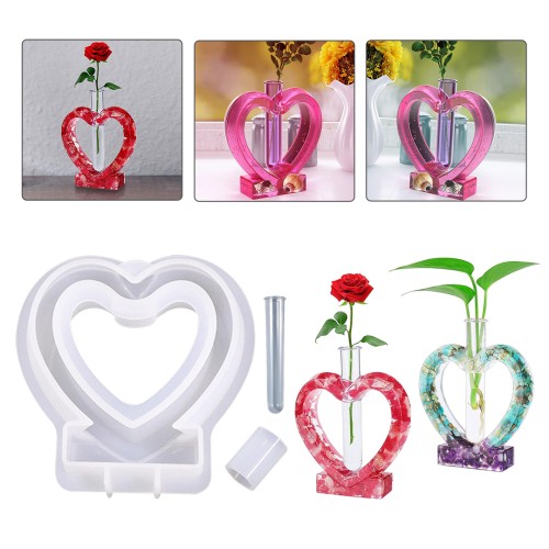 Epoksi Kalp Dekor Çiçek Gül Tutucu Sevgililer Günü Aşk Figür Masa Süsü Silikon Kalıbı GT9600