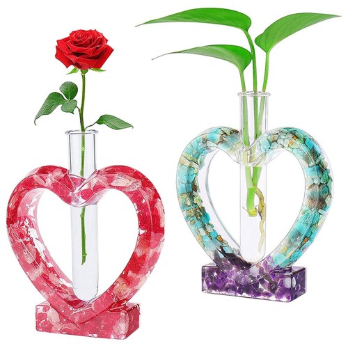 Epoksi Kalp Dekor Çiçek Gül Tutucu Sevgililer Günü Aşk Figür Masa Süsü Silikon Kalıbı GT9600