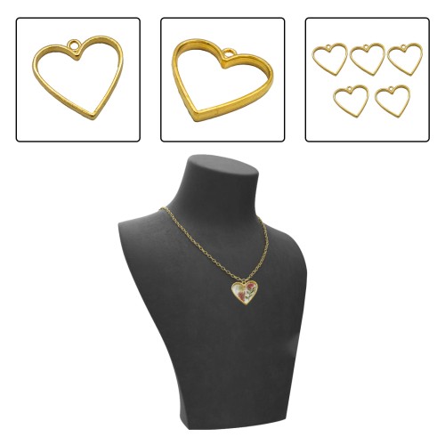 Epoksi Kolye Ucu Metal Kalp Gold 10 Adet