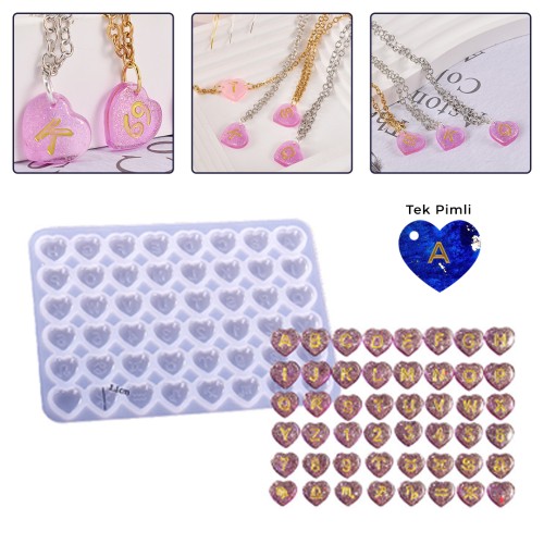 Epoksi Kalp Bileklik Kolye Anahtarlık Süsleme Kalıbı Silikon Tek Pimli 1.1cm GT9587