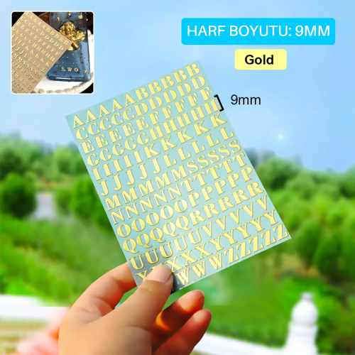 Epoksi Reçine Çıkartmalı Sticker Harf Gold 9mm